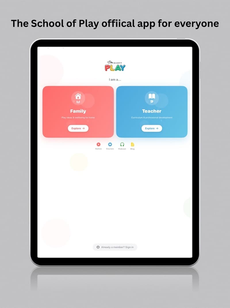 School of Play app, home screen